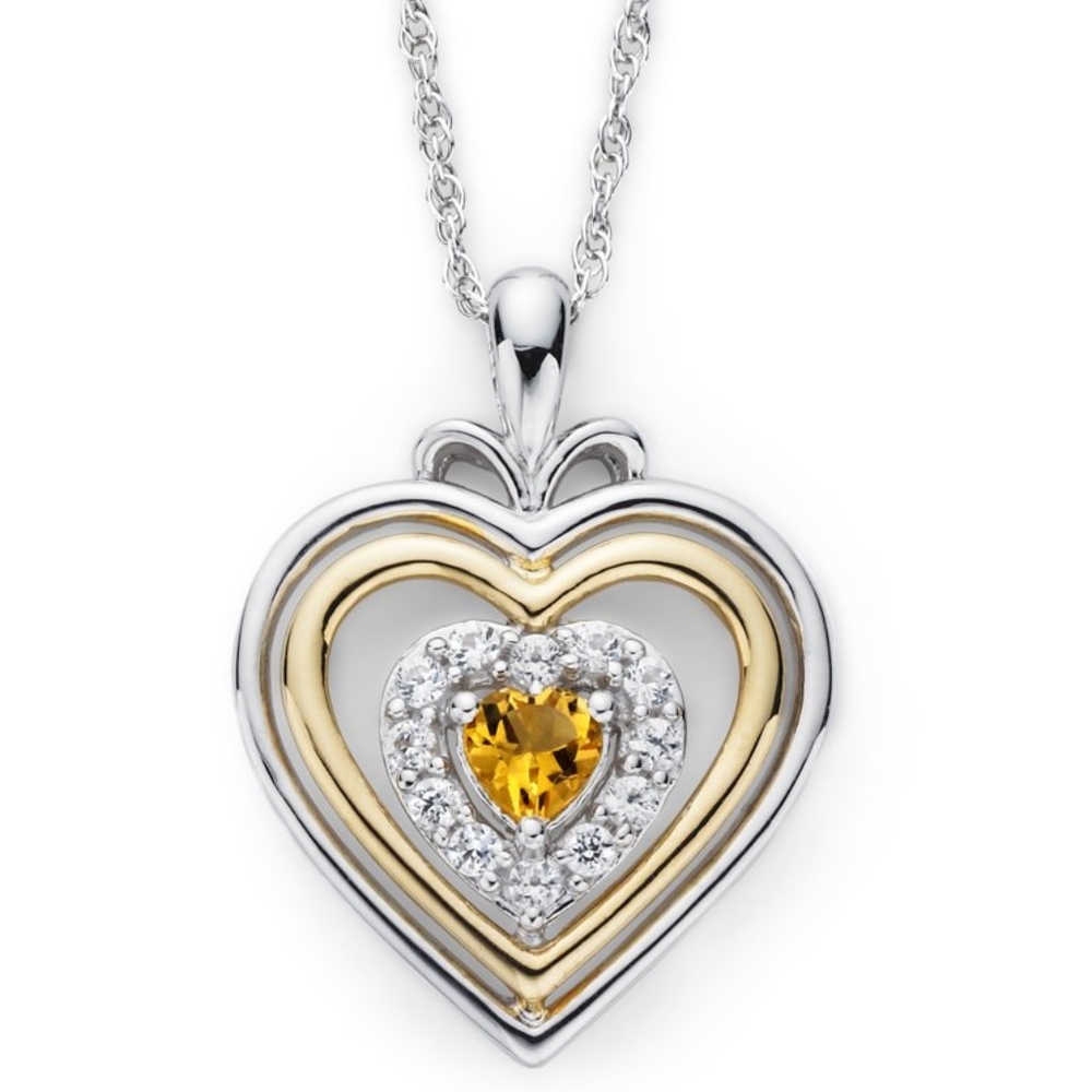 Citrine and lab-created white sapphire heart pendant necklace